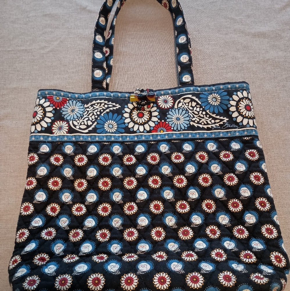 Vera Bradley NIGHT OWL Tote Floral Pattern 2008 Retired Shoulder Bag 13" X 13.5"